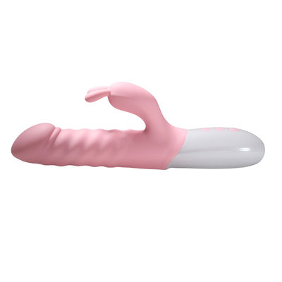 Rechargeable Triple Actions Soft Silicone Telescopic Rabbit Vibrator Sex Thrusting