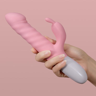 Rechargeable Triple Actions Soft Silicone Telescopic Rabbit Vibrator Sex Thrusting